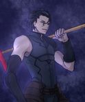  ahoge bad_id bad_pixiv_id black_hair fate/zero fate_(series) gae_buidhe gae_dearg lancer_(fate/zero) male_focus mole mole_under_eye polearm serra.a solo spear weapon yellow_eyes 