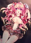  belt breasts capelet center_opening creator cum cum_on_body cum_on_breasts cum_on_hair cum_on_lower_body cum_on_upper_body hair_ribbon long_hair medium_breasts nipples open_mouth pink_eyes pink_hair pouch ragnarok_online ribbon solo sorai_shin'ya twintails 