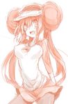  1girl breasts hat long_hair mei_(pokemon) monochrome nakamura_sandayo open_mouth pink pokemon pokemon_(game) pokemon_bw2 skirt 