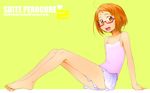 arm_support bare_shoulders barefoot blush cover cover_page feet flat_chest full_body glasses highres legs looking_at_viewer open_mouth orange_eyes orange_hair panties pantyshot pantyshot_(sitting) precure sakura_kotetsu shirabe_ako short_hair simple_background sitting skirt solo suite_precure tank_top toes underwear white_panties yellow_background 