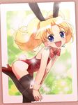  :d animal_ears blue_eyes blush bow bowtie bunny_ears bunny_tail bunnysuit earrings fake_animal_ears fake_tail fang high_heels highres jewelpet_(series) jewelpet_twinkle jewelry miria_marigold_mackenzie nail_polish nyama open_mouth shoes smile solo star star-shaped_pupils star_earrings symbol-shaped_pupils tail thighhighs wrist_cuffs 