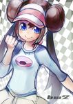 1girl blue_eyes breasts brown_hair long_hair mei_(pokemon) pokemon pokemon_(game) pokemon_bw2 skirt smile 