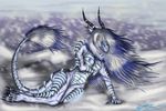  anthro breasts cold dragon fatchaos female glowing glowing_eyes hair ikirouta long_hair nude outside sad scalie snow snowing solo winter 