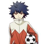  bad_id bad_pixiv_id ball blue_hair hue_(pokemon) jacket koitsu_(blue) male_focus pokemon pokemon_(game) pokemon_bw2 red_eyes simple_background smile soccer_ball solo telstar white_background 