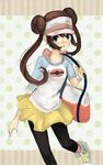  absurdres bad_id bad_pixiv_id bag black_legwear blue_eyes bow brown_hair double_bun highres long_hair mei_(pokemon) nerdyeggy pantyhose pokemon pokemon_(game) pokemon_bw2 raglan_sleeves satchel shoes skirt sneakers solo twintails visor_cap watch wristwatch 