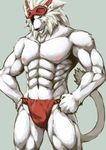  anthro biceps big_muscles bulge clothing eye_patch eyewear feline fundoshi fur goggles green_eyes harusuke huge_muscles lion looking_at_viewer male mammal muscles nipples pecs shishiwaka solo topless underwear unknown_artist white_lion 