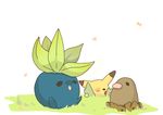  diglett grass nintendo no_humans oddish pikachu pokemon simple_background 