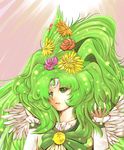  big_hair cure_march flower green green_eyes green_hair hair_flower hair_ornament hair_tousle harihisa highres long_hair magical_girl midorikawa_nao orange_flower orange_rose pink_background pink_flower pink_rose precure rose shouten_pegasus_mix_mori smile_precure! solo tri_tails very_long_hair 