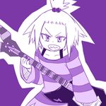  1girl guitar gym_leader homika_(pokemon) homika_(pokemon_bw2) instrument monochrome pokemon pokemon_(game) pokemon_bw2 purple 