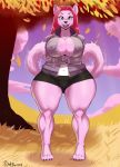  anthro big_breasts breasts camel_toe clothed clothing crossed_arms female hoodie huge_breasts huge_hips huge_thighs looking_at_viewer makeup mammal nipple_bulge open_hoodie open_jacket outside plankboy rodent smile solo squirrel standing thick_thighs voluptuous 