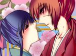  1boy 1girl blue_hair eyes_closed himura_kenshin japanese_clothes kamiya_kaoru purple_eyes red_hair rurouni_kenshin 