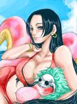  1girl bikini black_hair blue_eyes boa_hancock breasts chibaco cleavage earrings female jewelry large_breasts one_piece salome_(one_piece) snake solo swimsuit 