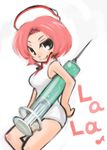  bad_id bad_pixiv_id bare_shoulders cap_white chibi elite_beat_agents english green_eyes hand_on_hip hat large_syringe lyrics march_(izumi3307) musical_note nurse nurse_cap oversized_object pink_hair short_hair smile solo syringe 