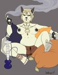  arabesque bat breasts chubby claws clothed clothing female hair hindpaw hookah human_feet looking_at_viewer mammal necklace nipples paws pussy sitting skimpy smoke smoking soles solo toe_claws toes wings 