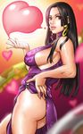  1girl ass bare_shoulders black_hair boa_hancock breasts earrings female heart highres jewelry large_breasts long_hair looking_back one_piece sideboob solo take_(draghignazzo) 