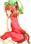  absurdres animal_ears blush brown_eyes brown_hair cat_ears cat_tail chen hat highres jewelry open_mouth short_hair solo tail touhou wakagi_repa 