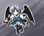  black_wings iuiu mutsumi_(utawareru_mono) silver_hair solo thighhighs utawareru_mono wings 