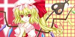  album_cover blonde_hair cover flandre_scarlet hat laevatein one_side_up red_eyes ribbon solo tongue touhou wings yumesato_makura 