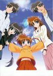  3girls braid brown_hair family glasses highres lyrical_nanoha mahou_shoujo_lyrical_nanoha midriff multiple_boys multiple_girls official_art okuda_yasuhiro orange_shirt outstretched_arms scan shirt spread_arms takamachi_kyouya takamachi_miyuki takamachi_momoko takamachi_nanoha takamachi_shirou triangle_heart triangle_heart_3 triangle_heart_3_lyrical_toy_box twintails 