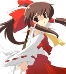  brown_hair hakurei_reimu long_hair oka_(bananashoe) ribbon solo touhou 