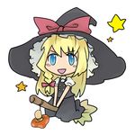  bad_id bad_pixiv_id blonde_hair broom broom_riding chibi hat kirisame_marisa kusano_houki long_hair lowres mushroom ribbon solo star touhou 