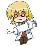  :3 blonde_hair chibi lowres lyrical_nanoha mahou_shoujo_lyrical_nanoha_strikers military military_uniform o_o oversized_object pantyhose shamal solo syringe tsab_ground_military_uniform uniform yokoyama_kouji 