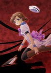  brown_hair hat hatchet higurashi_no_naku_koro_ni hiyori nose_hatchet ryuuguu_rena short_hair solo thighhighs wristband 