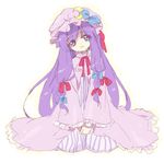  bad_id bad_pixiv_id hat kneeling konayama_kata long_hair patchouli_knowledge purple_hair ribbon solo touhou 