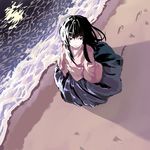  bad_id bad_pixiv_id beach black_hair footprints from_above houraisan_kaguya night poa reflection shore solo touhou water 