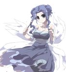 blue_eyes blue_hair breasts cleavage copyright_request double_bun dress medium_breasts solo tokyo_(great_akuta) 