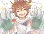  1boy angel boy brown_hair claws kid_icarus lowres male male_focus nintendo pit pit_(kid_icarus) short_hair simple_background smile solo weapon wings 