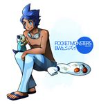  blue_hair dark_skin ginkun gym_leader male male_focus oshawott poke_ball pokeball pokemon pokemon_(game) pokemon_bw2 shizui_(pokemon) 
