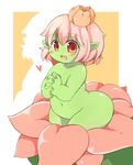  1girl alraune blush heart nude pink_hair plant_girl plump red_eyes short_hair 