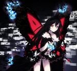  accel_world albreo black_hair bug butterfly butterfly_wings digital_dissolve dress elbow_gloves frills gloves gothic hairband highres insect kuroyukihime long_hair navel red_eyes solo wings 