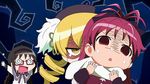  @_@ akemi_homura angry choke_hold crazy_eyes g3pen glasses hairband kill_me_baby long_hair magical_girl mahou_shoujo_madoka_magica multiple_girls open_mouth parody rear_naked_choke red-framed_eyewear sakura_kyouko strangling tomoe_mami yandere 