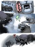  bad_pixiv_id bison claws fangs fleeing jumping monster no_humans original text_focus toron what 