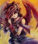  1boy angel black_hair claws dark_pit kid_icarus kid_icarus_uprising male male_focus nintendo no_humans red_eyes short_hair solo tunic weapon wings 