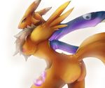 butt canine digimon female fluffy fluffy_tail fox gloves glowing looking_at_viewer mammal nipples plain_background renamon solo standing white_background 