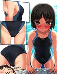  :3 amagami ass bare_shoulders black_hair blush brown_eyes competition_swimsuit imazon navel nose_blush one-piece_swimsuit pool short_hair solo swimsuit tachibana_miya water wet 