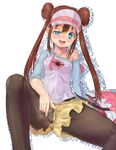  1girl artist_request bare_shoulders blue_eyes blush breasts brown_hair erect_nipples female_protagonist_(pokemon_bw2) long_hair mei_(pokemon) pantyhose pokemon pokemon_(game) pokemon_bw2 pussy shorts shorts_aside skirt smile spread_pussy spread_pussy_under_clothes syamuneko visor 