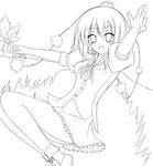 greyscale hat highres lineart looking_at_viewer monochrome open_mouth shameimaru_aya short_hair smile solo tokin_hat touhou wings yuzin 