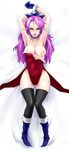  angela_(seiken_densetsu_3) areolae bad_id bad_pixiv_id black_legwear blush boots breasts breasts_outside choker dakimakura full_body gloves green_eyes hat leotard long_hair lying medium_breasts nipples pointy_ears purple_hair red_leotard seiken_densetsu seiken_densetsu_3 shirosu solo thighhighs wardrobe_malfunction 