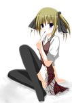  akabane_rin bad_id bad_pixiv_id black_legwear blue_eyes blush food looking_at_viewer pocky seitokai_no_ichizon shiina_minatsu short_hair simple_background sitting skirt solo thighhighs white_background 