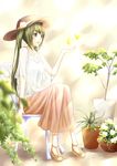  aoi_usagi bad_id bad_pixiv_id bug butterfly chair green_eyes green_hair hat hatsune_miku insect long_hair plant potted_plant sitting skirt solo sun_hat twintails vocaloid 