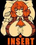  arm_up ascot black_background breasts cleavage closed_eyes english huge_breasts kazami_yuuka long_sleeves lying macaroni_and_cheese monochrome on_back open_mouth orange_(color) paizuri_invitation pillow plaid saliva sexually_suggestive short_hair sleeping solo sweat text_focus touhou unbuttoned upper_body 