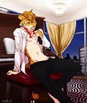  apartment clothing feline hybrid liger lion male mammal musical_instrument piano sitting solo tiger tokifuji undressing 