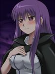  awa blush breasts etou_fujiko ichiban_ushiro_no_daimaou large_breasts long_hair mole purple_eyes purple_hair 