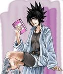  book cropped fishnets hair long_coat longcoat lowres mitarashi_anko naruto ninja purple purple_hair 