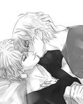  arnoul arthur_pendragon_(fate) bad_id bad_pixiv_id fate/prototype fate/stay_night fate_(series) gilgamesh green_eyes imminent_kiss kiss male_focus multiple_boys red_eyes spot_color white_background yaoi 