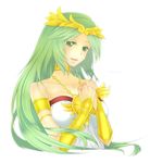  blush character_name choker crown gauntlets gold green_eyes green_hair hands_on_own_chest highres jewelry kid_icarus kid_icarus_uprising long_hair mone_a necklace palutena solo typo 